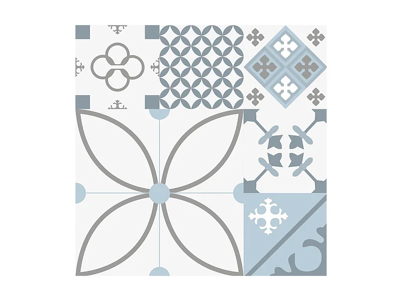 Fond de hotte adhésif en aluminium effet carreaux de ciment bleu - 70x60 cm