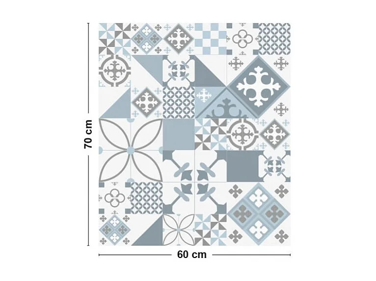 Fond de hotte adhésif en aluminium effet carreaux de ciment bleu - 70x60 cm