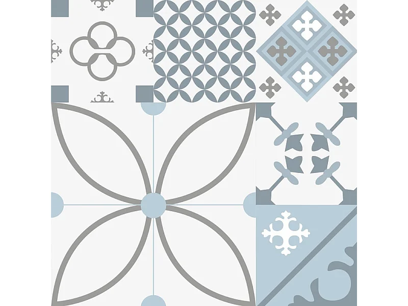 Fond de hotte adhésif en aluminium effet carreaux de ciment bleu - 70x60 cm