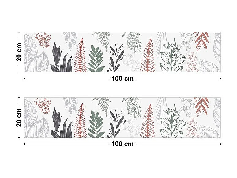 Crédence cuisine adhésive en aluminium floral vert - 200x20 cm (en 2 bandeaux)