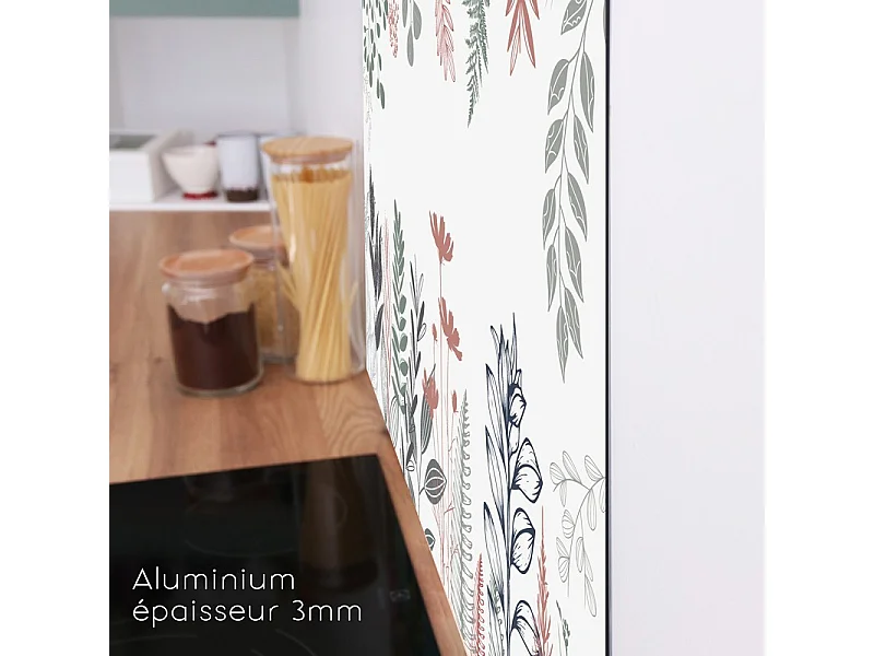 Crédence cuisine adhésive en aluminium floral vert - 200x20 cm (en 2 bandeaux)