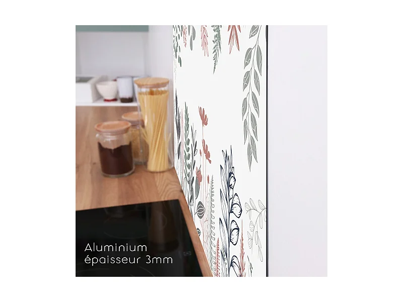 Fond de hotte adhésif en aluminium floral vert - 70x90 cm