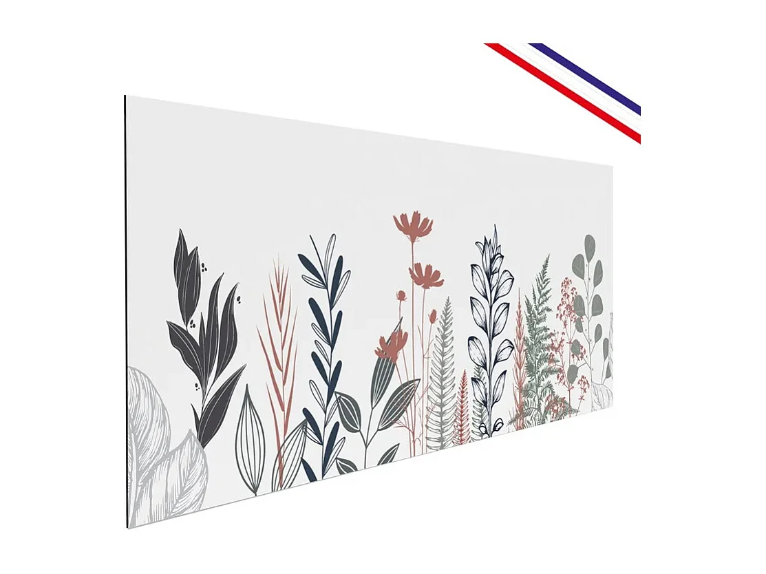 Fond de hotte en aluminium - floral bleu profond et vert - 70x90 cm