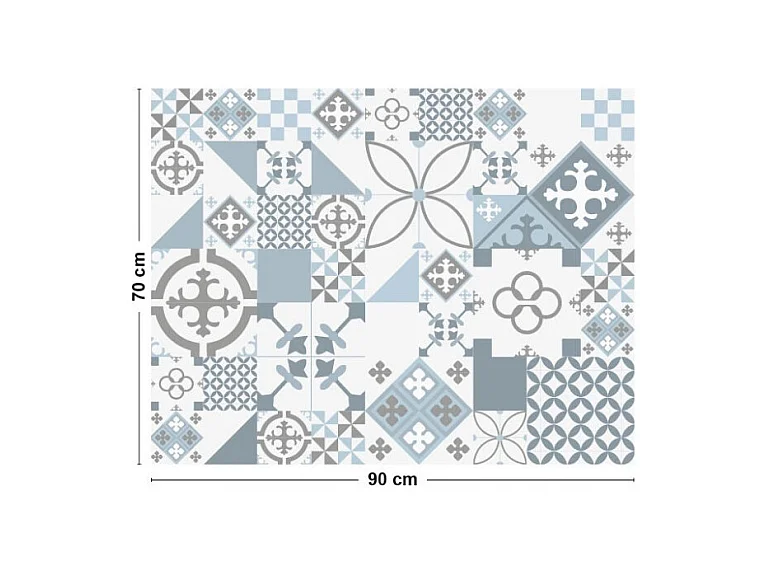 Fond de hotte adhésif en aluminium effet carreaux de ciment bleu - 70x90 cm