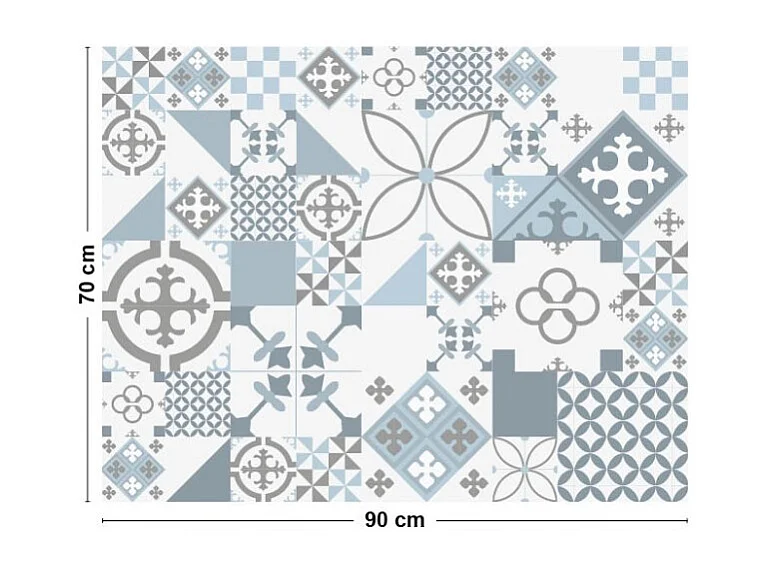 Fond de hotte adhésif en aluminium effet carreaux de ciment bleu - 70x90 cm