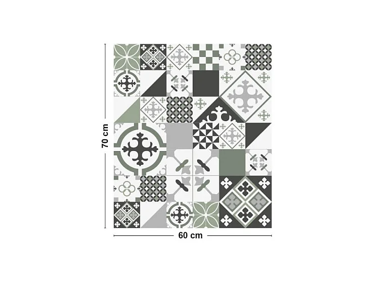 Fond de hotte adhésif en aluminium effet carreaux de ciment vert - 70x60 cm