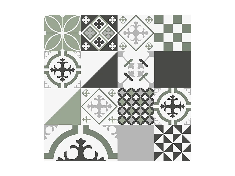 Fond de hotte adhésif en aluminium effet carreaux de ciment vert - 70x60 cm