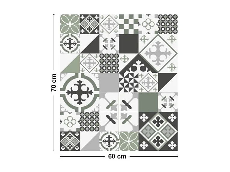Fond de hotte adhésif en aluminium effet carreaux de ciment vert - 70x60 cm