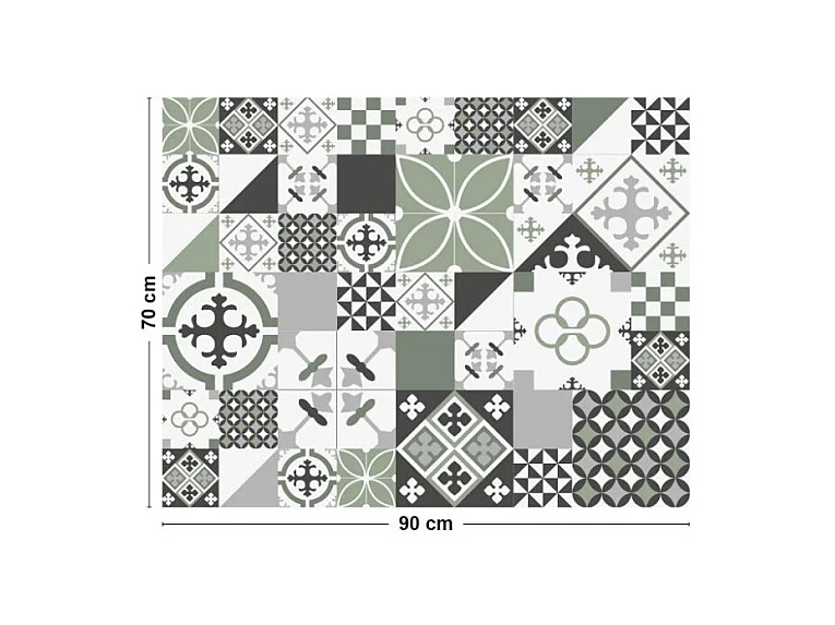 Fond de hotte adhésif en aluminium effet carreaux de ciment vert - 70x90 cm