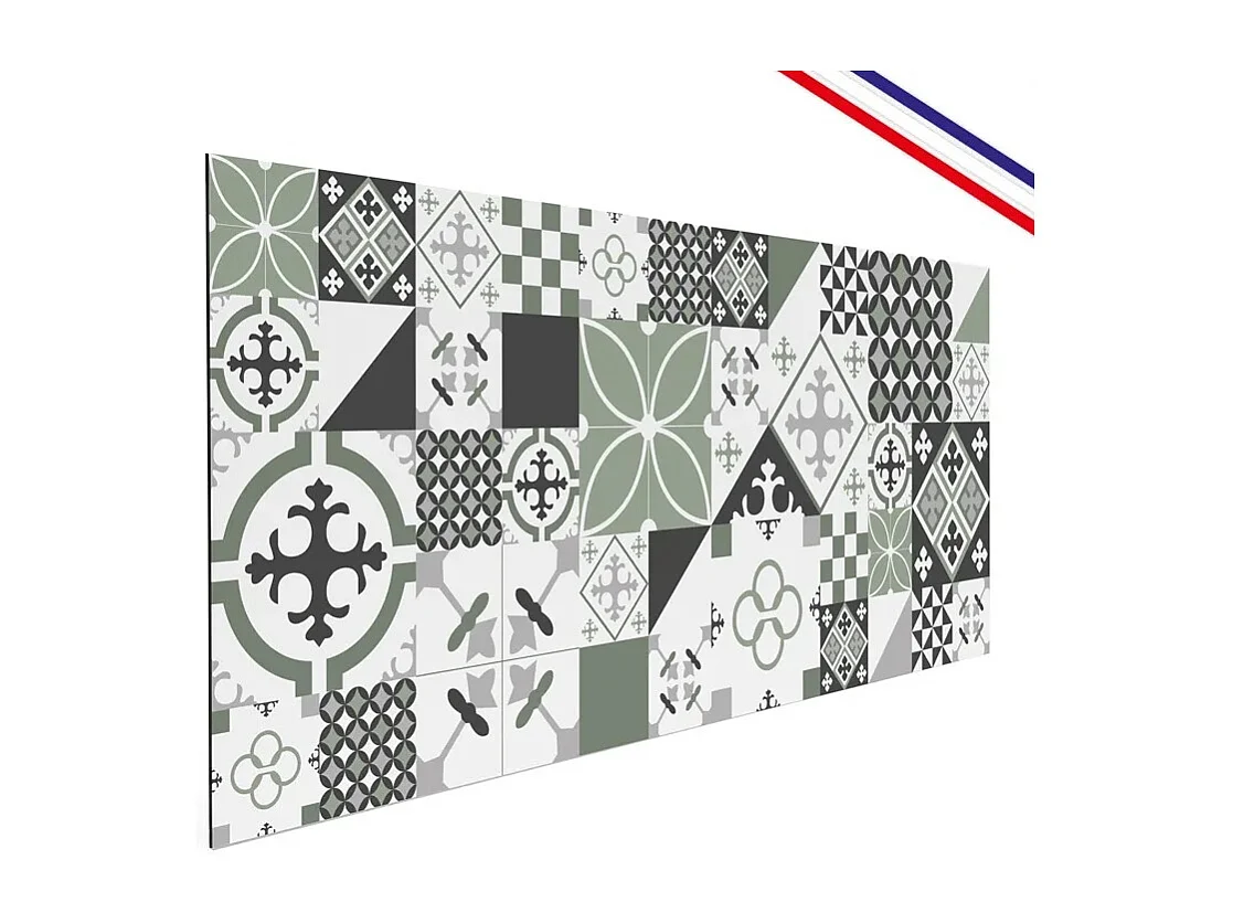 Fond de hotte en aluminium - effet carreaux de ciment vert - 70x90 cm