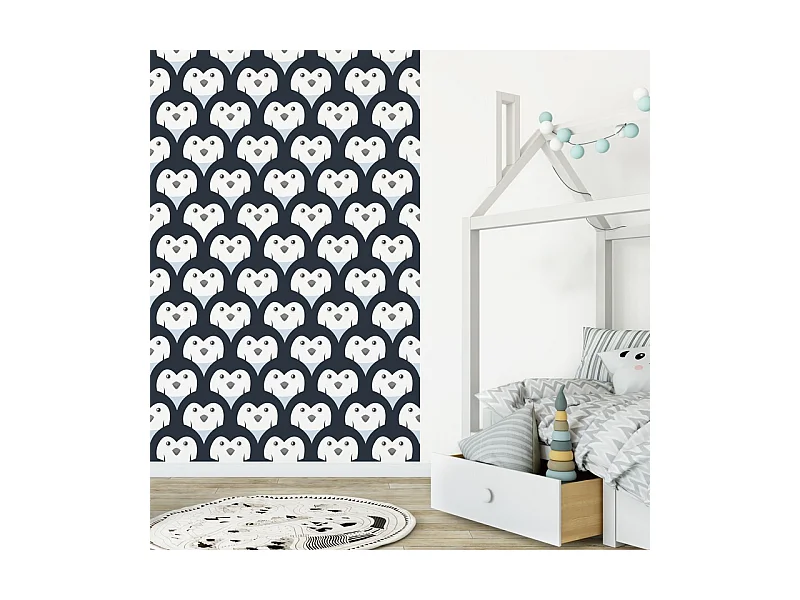 Papier peint panoramique - Pingouins - Noir - intissé : 150g/m² - 3 lés : 144x270cm