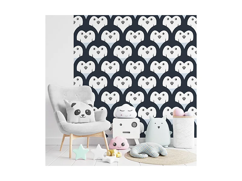 Papier peint panoramique - Pingouins - Noir - intissé : 150g/m² - 3 lés : 144x270cm