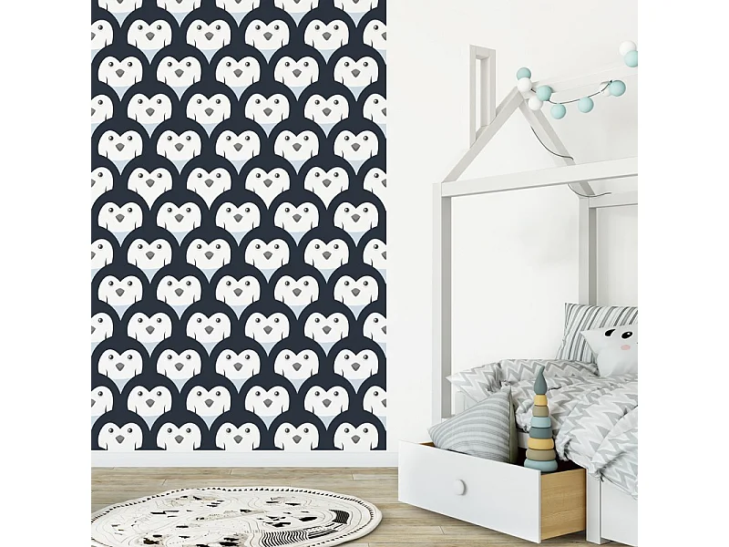 Papier peint panoramique - Pingouins - Noir - intissé : 150g/m² - 3 lés : 144x270cm