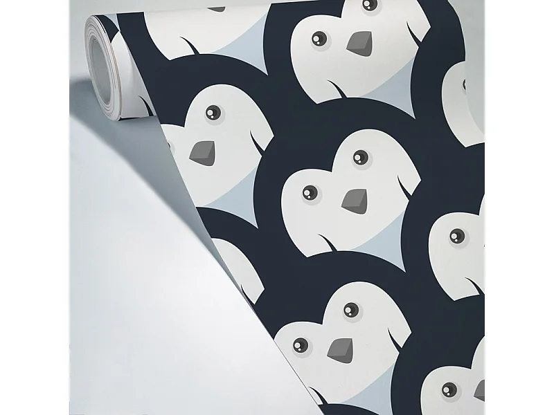 Papier peint panoramique - Pingouins - Noir - intissé : 150g/m² - 3 lés : 144x270cm