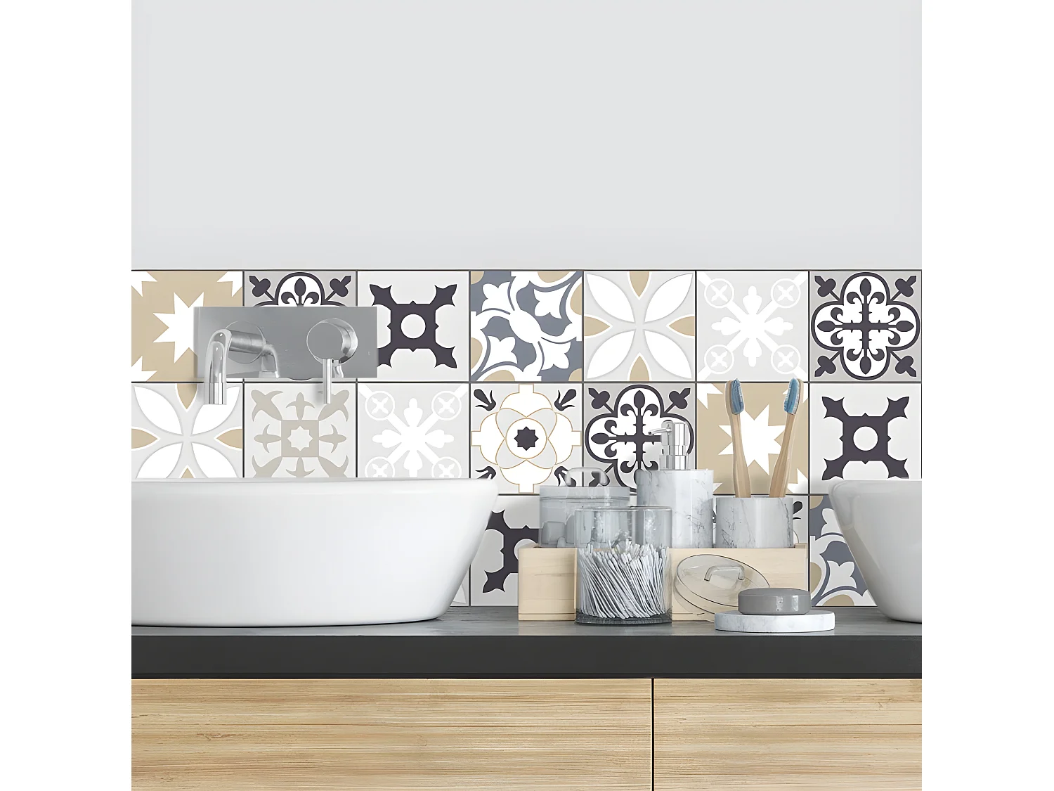 Bandeau PVC lot de 2 : L 70cmxH 30cm - Tendance Ciment Sable Bleu - PVC