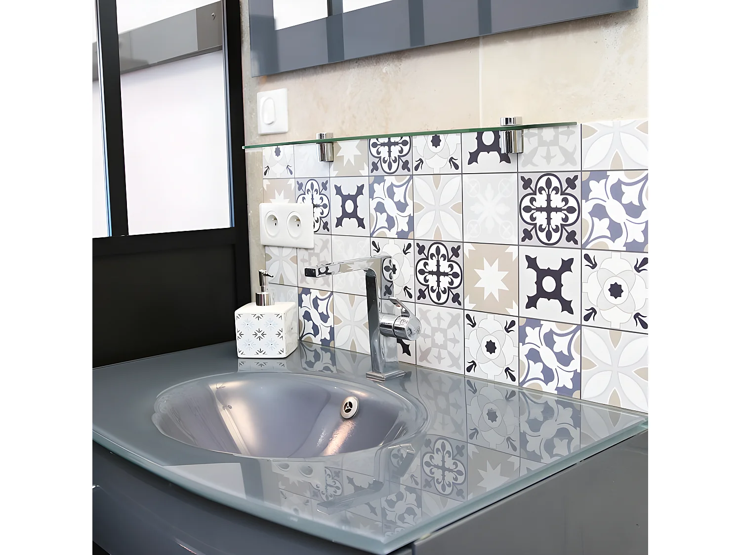 Bandeau PVC lot de 2 : L 70cmxH 30cm - Tendance Ciment Sable Bleu - PVC