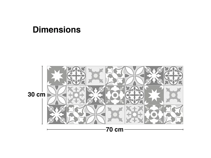 Crédence adhésive pour salle de bain en PVC style carreaux de ciment gris 140x30 cm (en 2 bandeaux)