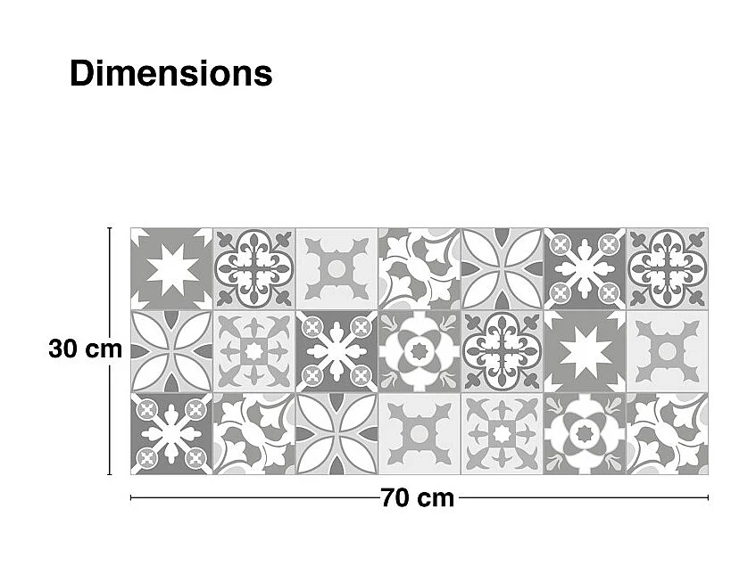 Crédence adhésive pour salle de bain en PVC style carreaux de ciment gris 140x30 cm (en 2 bandeaux)