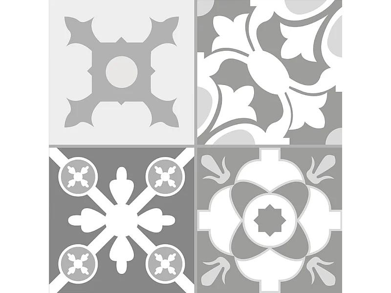 Crédence adhésive pour salle de bain en PVC style carreaux de ciment gris 140x30 cm (en 2 bandeaux)