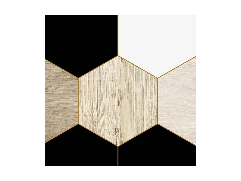 Crédence adhésive pour salle de bain en PVC style bois carreaux de ciment beige et noir 140x30 cm (en 2 bandeaux)