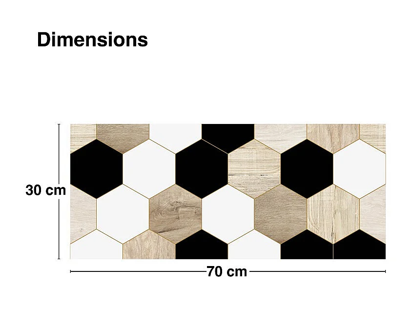 Crédence adhésive pour salle de bain en PVC style bois carreaux de ciment beige et noir 140x30 cm (en 2 bandeaux)