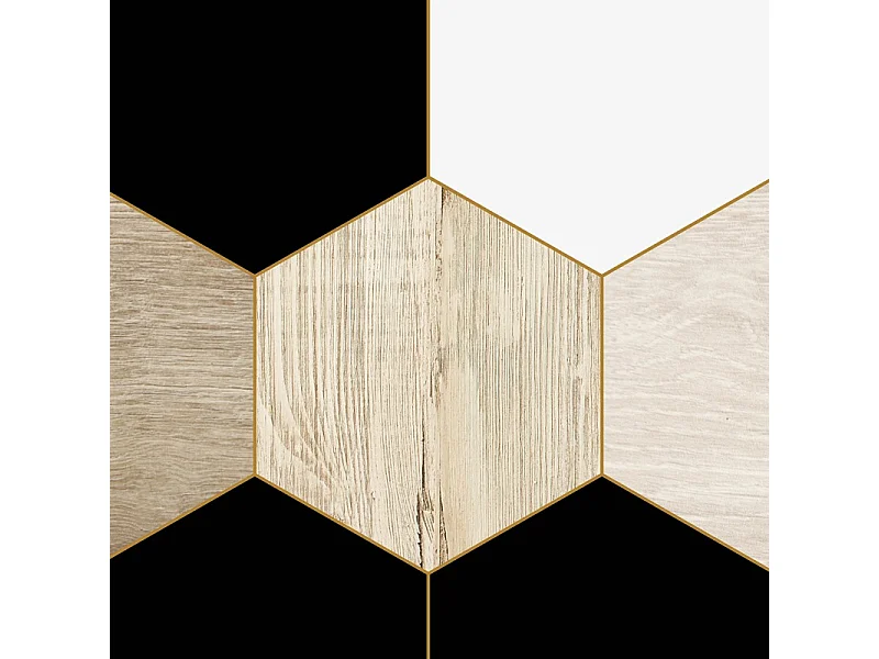 Crédence adhésive pour salle de bain en PVC style bois carreaux de ciment beige et noir 140x30 cm (en 2 bandeaux)