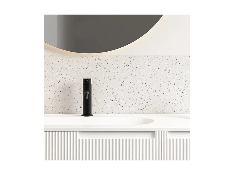 Crédence adhésive pour salle de bain en PVC style terrazzo blanc 140x30 cm (en 2 bandeaux)