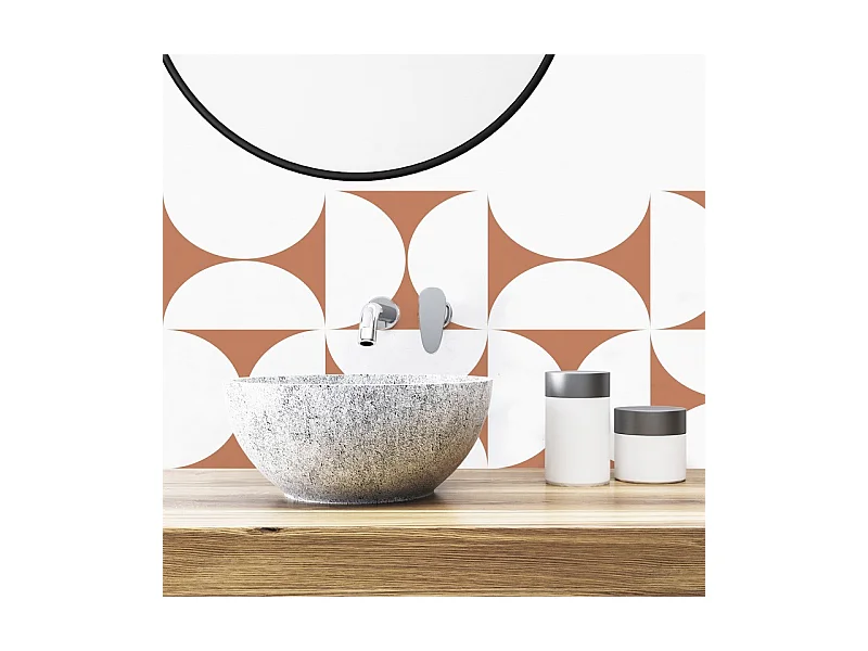 Crédence adhésive pour salle de bain en PVC géométrique terracotta 140x30 cm (en 2 bandeaux)