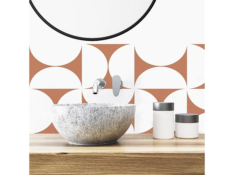 Crédence adhésive pour salle de bain en PVC géométrique terracotta 140x30 cm (en 2 bandeaux)
