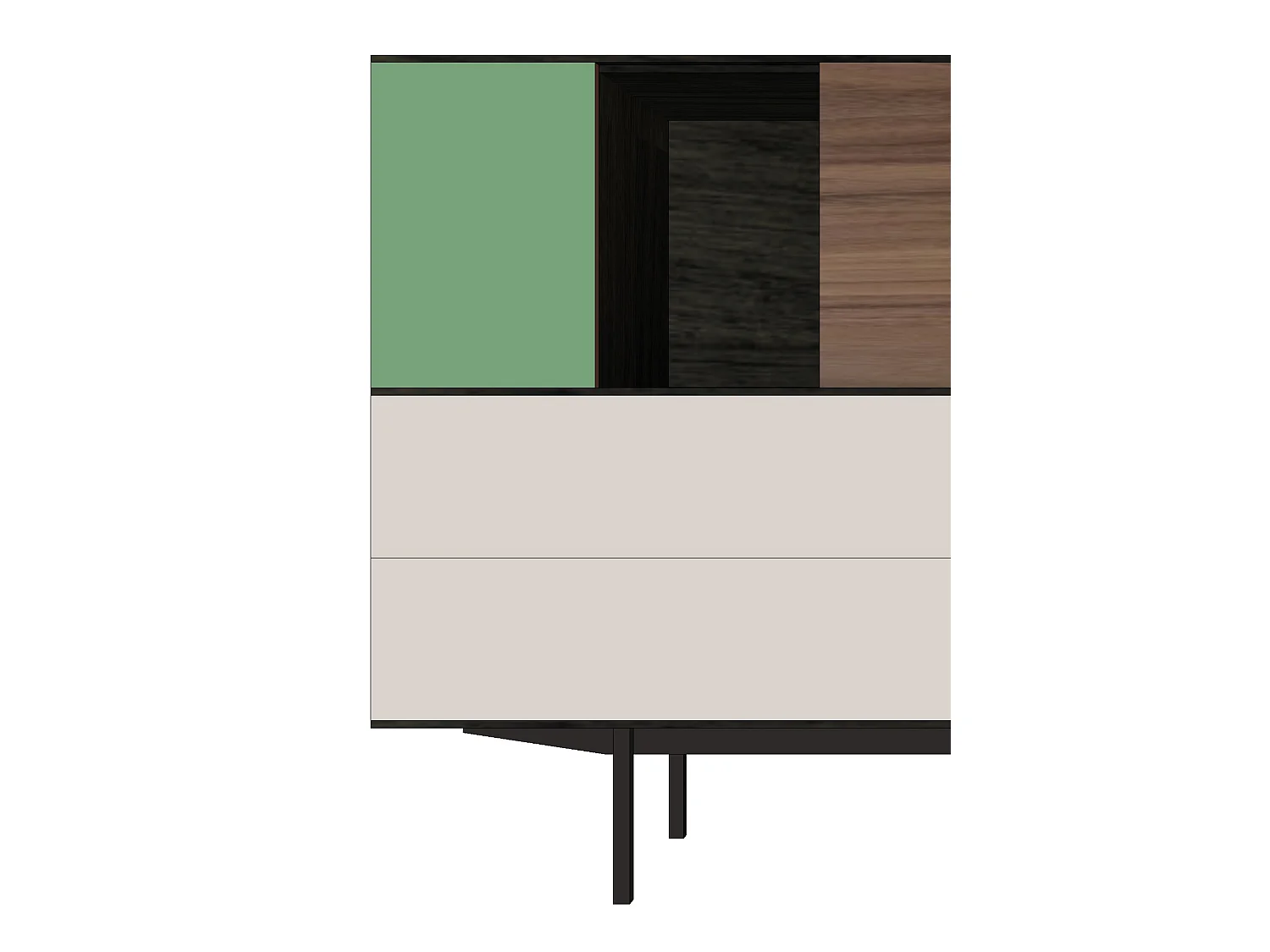 Vaisselier chêne wengé noir, noyer et laqué, 3 portes, 1 abattant, 2 tiroirs - 180L x 46P