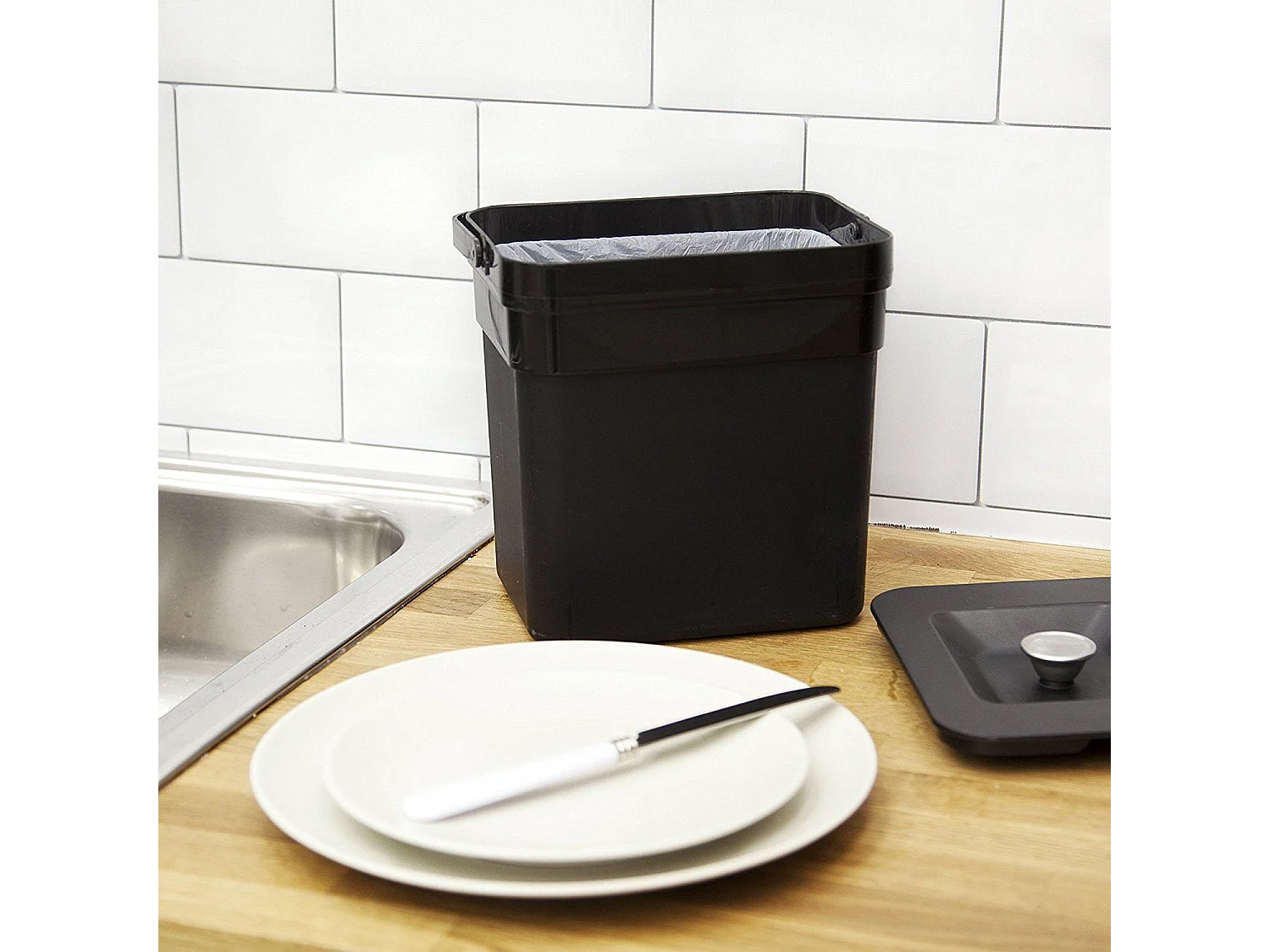 Poubelle de cuisine tri sélectif NARVIK Noir Acier inoxydable 75L