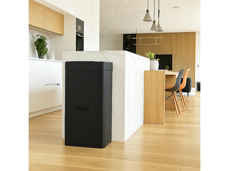 Poubelle de cuisine tri sélectif NARVIK Noir Acier inoxydable 75L