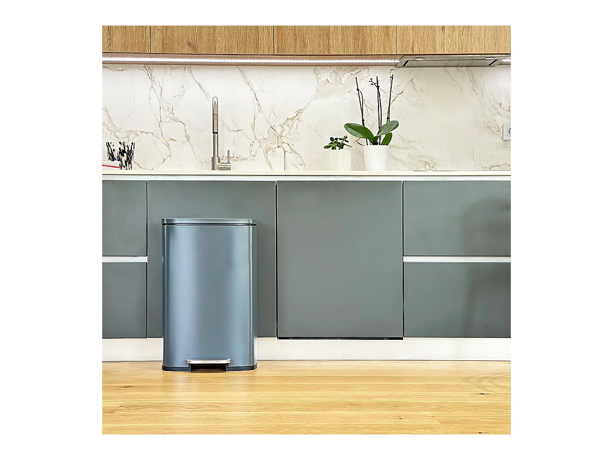 Poubelle de cuisine à pédale ADMIRAL Gris Acier inoxydable 50L