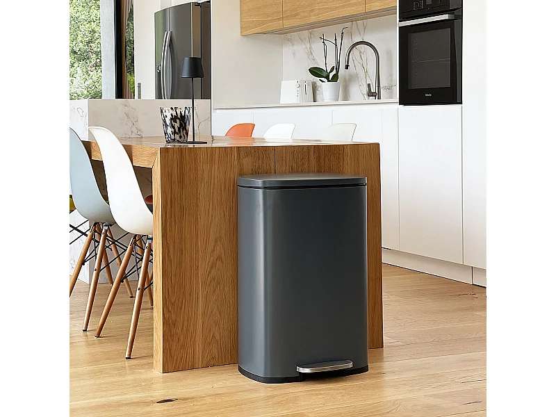 Poubelle de cuisine à pédale ADMIRAL Gris Acier inoxydable 50L