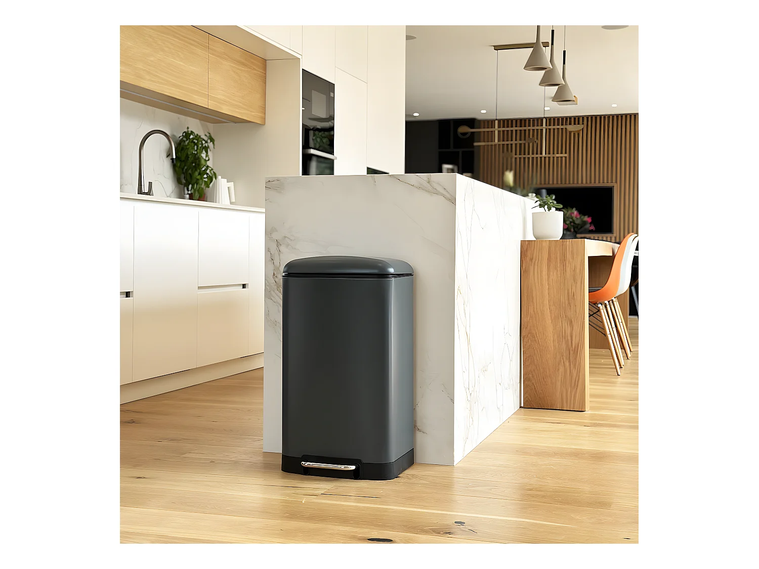 Poubelle de cuisine à pédale GREENWICH Gris Acier inoxydable 40 L