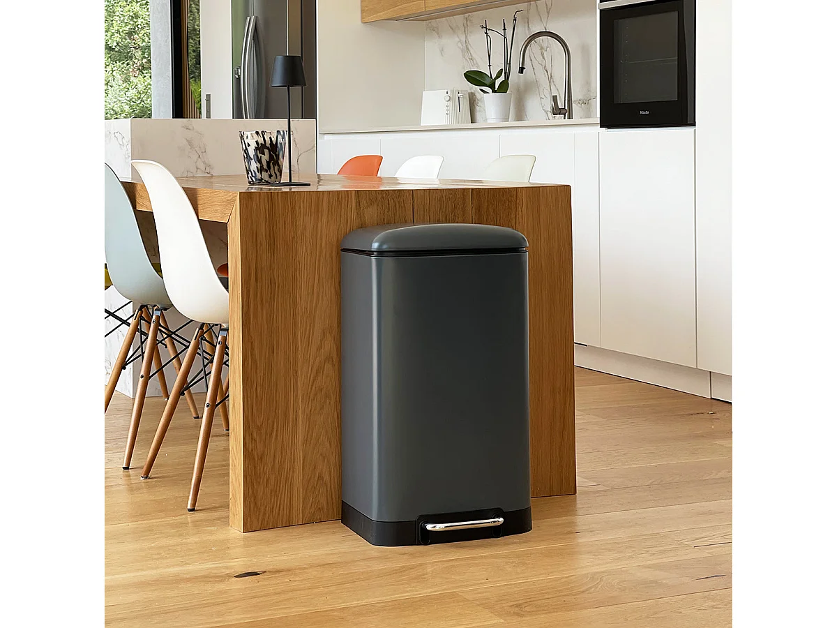 Poubelle de cuisine à pédale GREENWICH Gris Acier inoxydable 40L