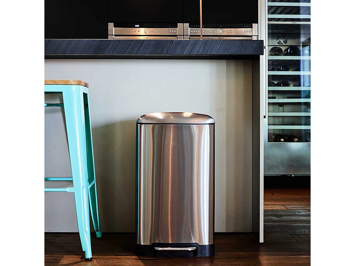 Poubelle de cuisine à pédale GREENWICH Gris Acier inoxydable 40L