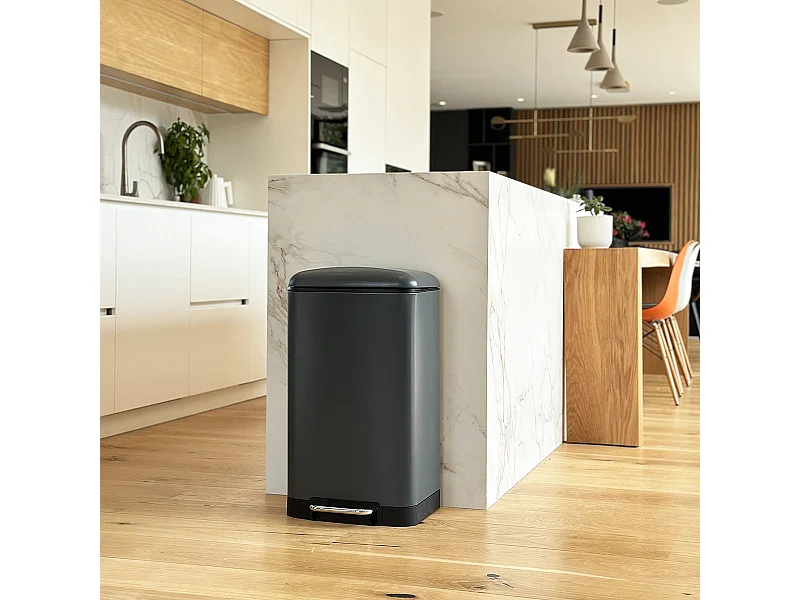 Poubelle de cuisine à pédale GREENWICH Gris Acier inoxydable 40L