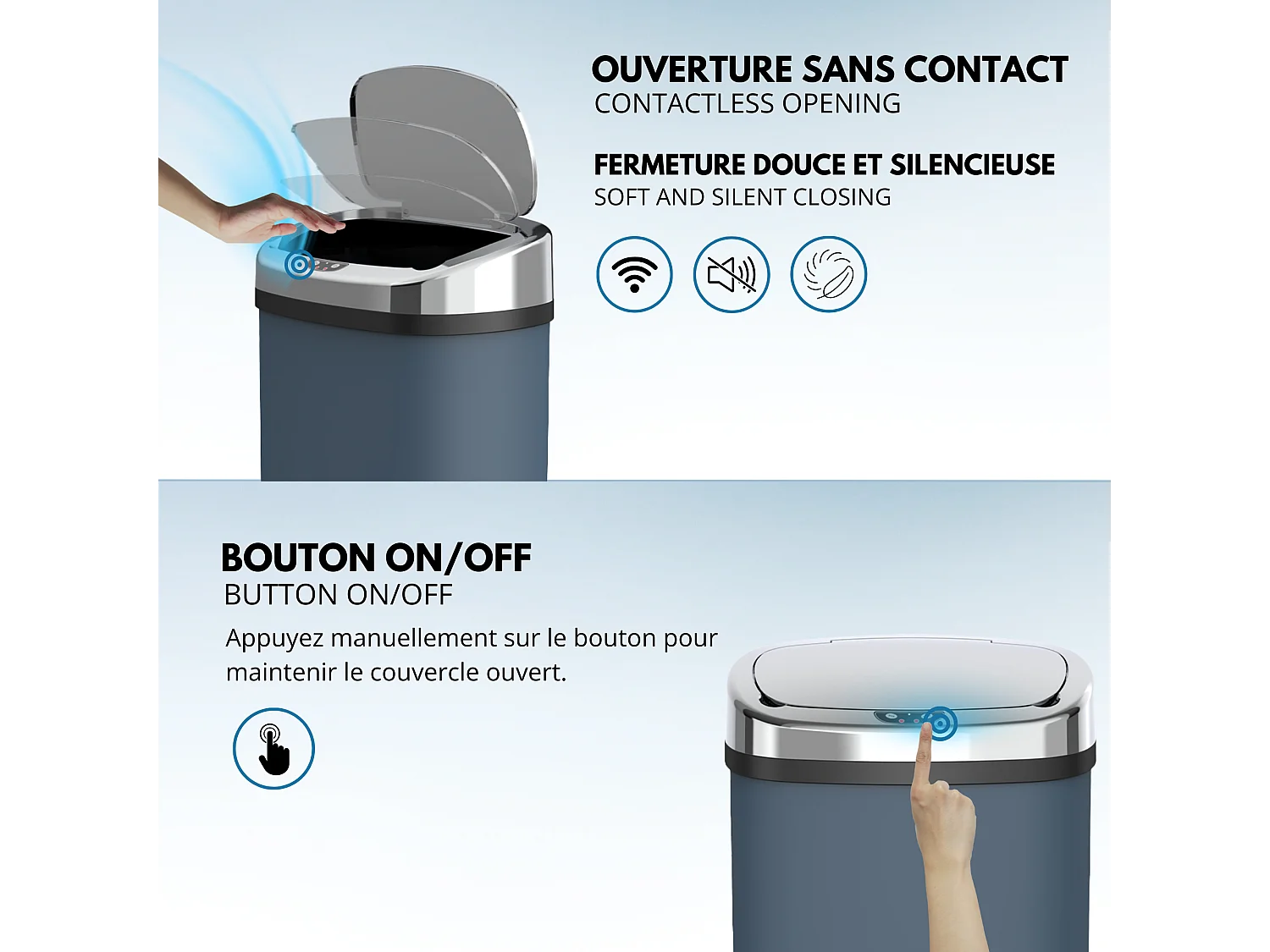 Poubelle automatique inox MAJESTIC gris 58L