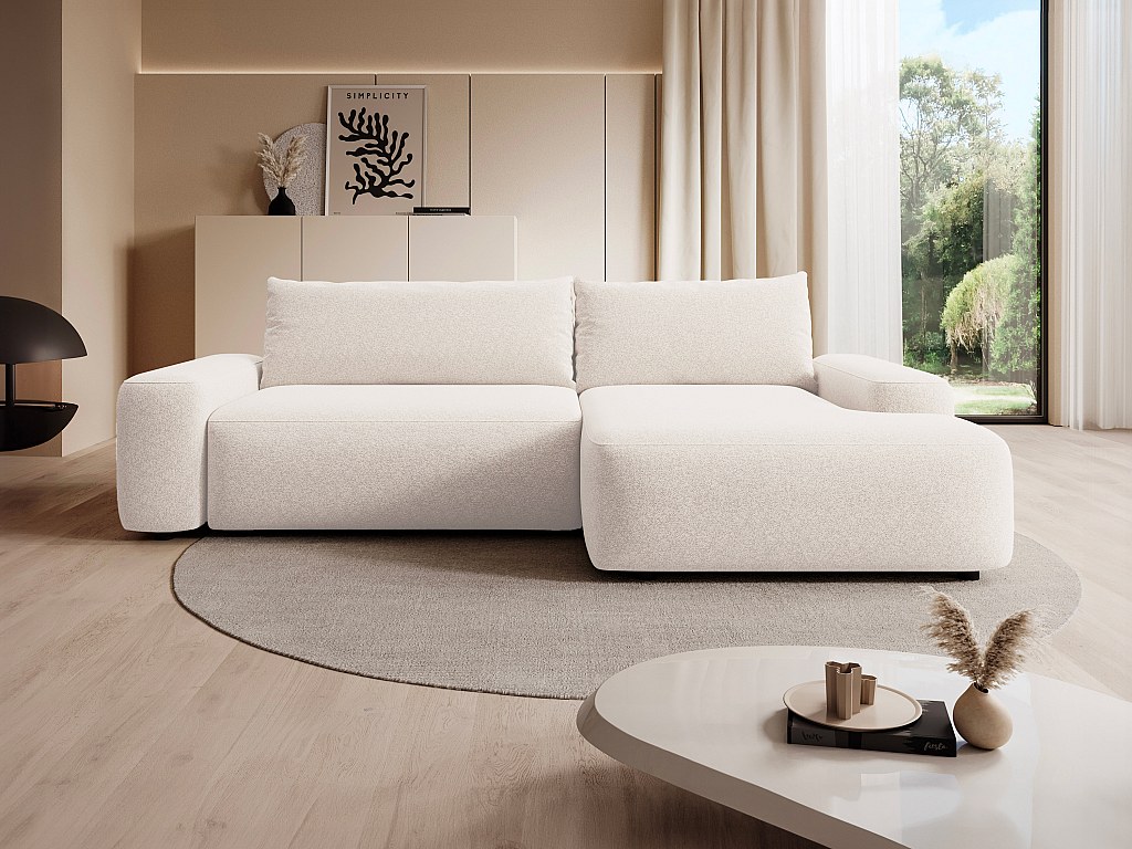 Ecksofa mit Schlaffunktion - Ecke rechts - Strukturstoff - Cremefarben - DA günstig online kaufen