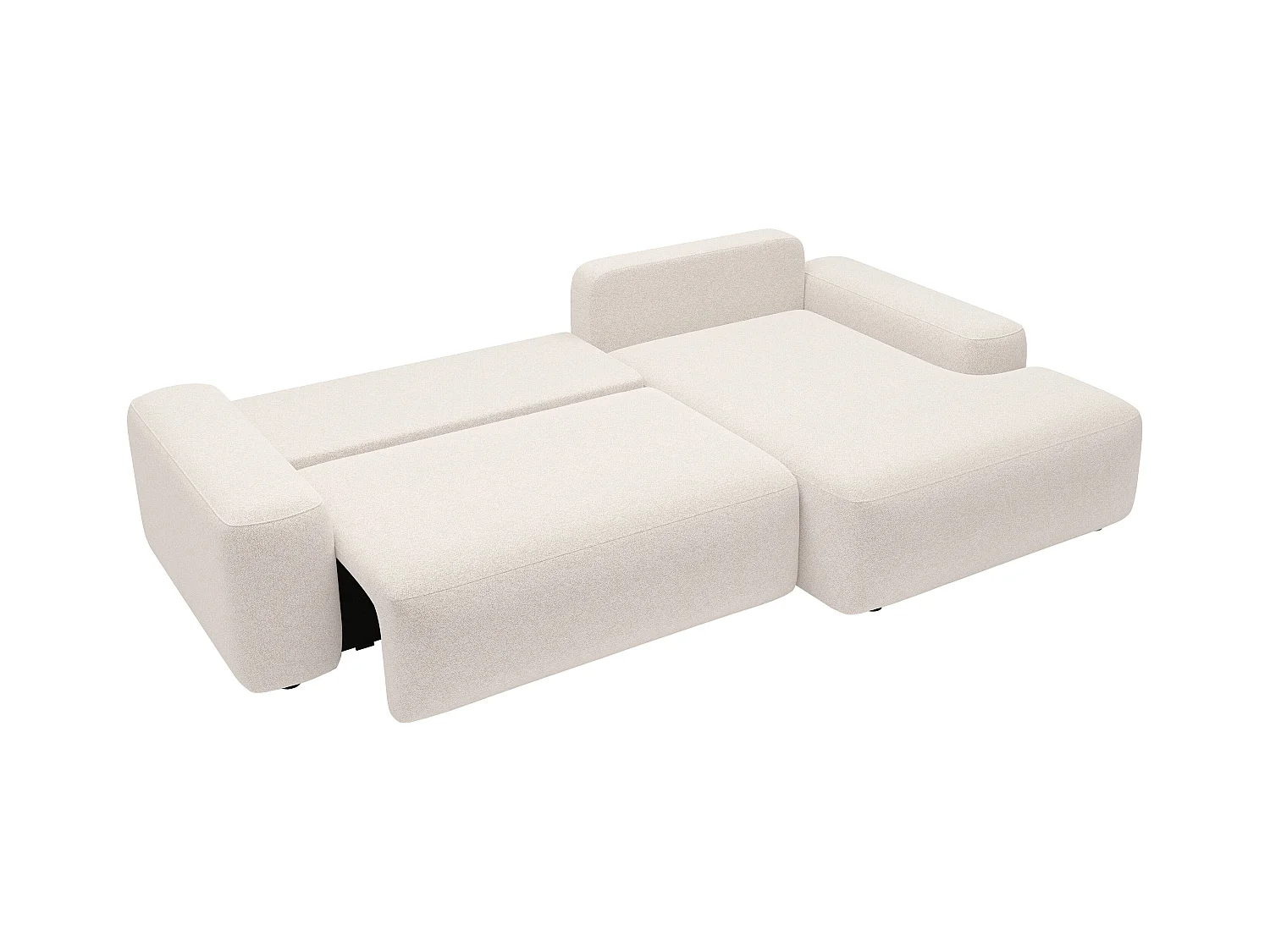 Kanapa narożna prawostronna rozkładana z teksturowaną kremową tapicerką - DAVISO