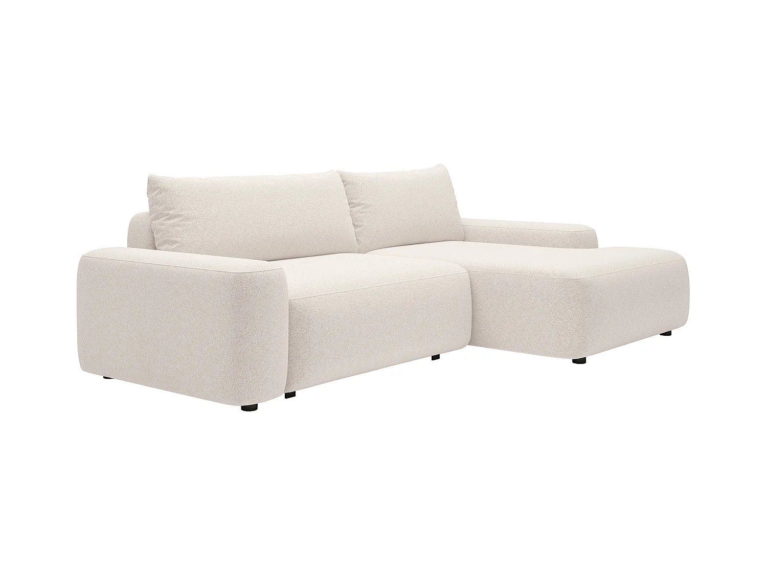 Kanapa narożna prawostronna rozkładana z teksturowaną kremową tapicerką - DAVISO