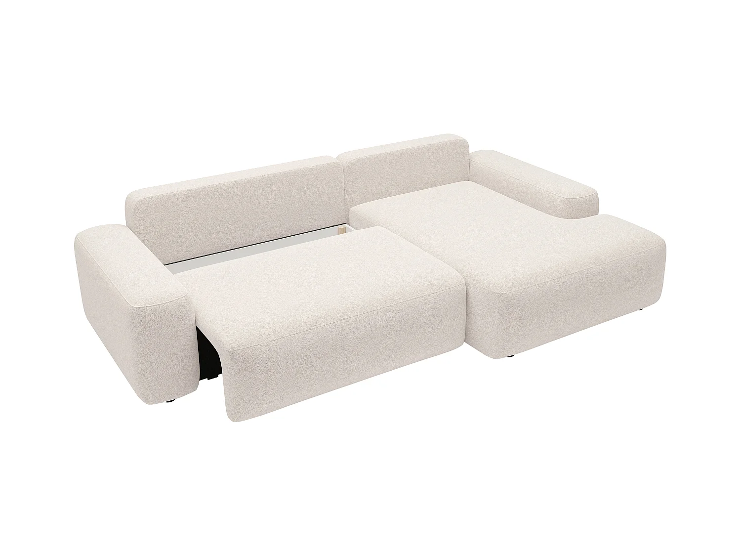 Sofá rinconera derecha convertible de tela texturizada color crema DAVISO