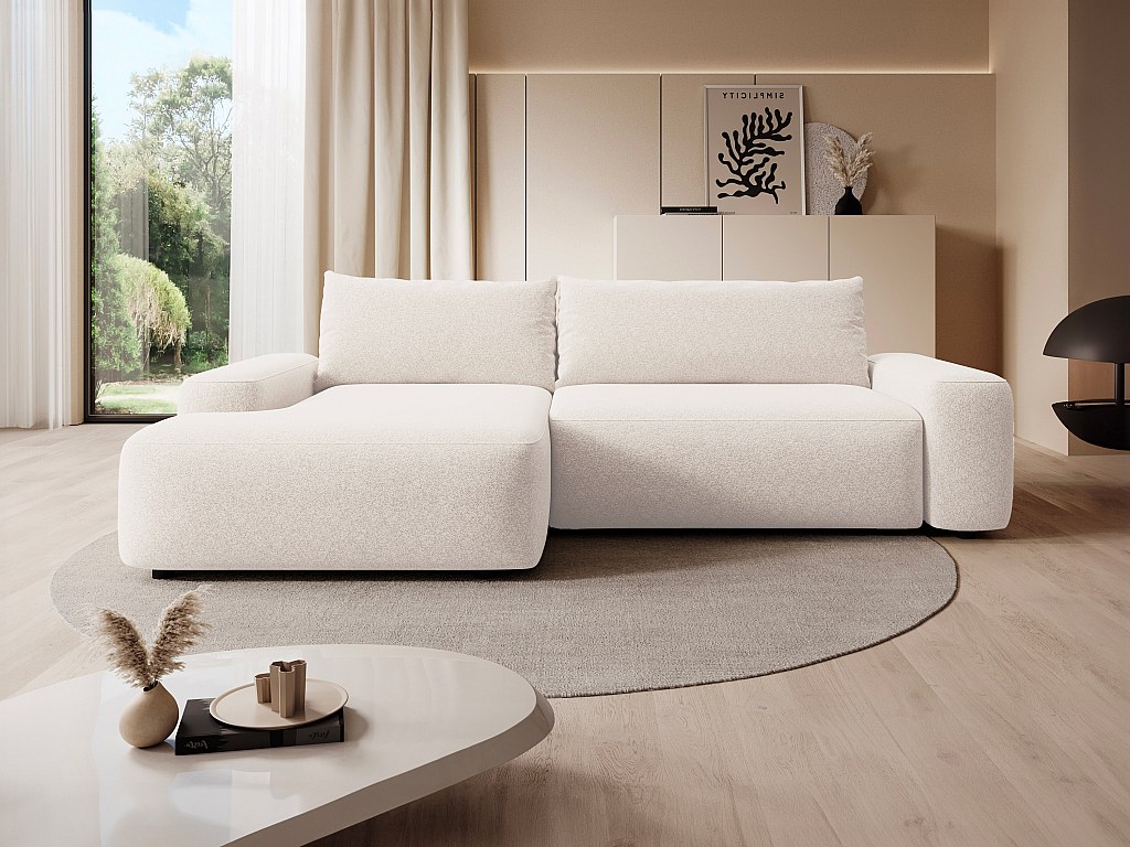 Ecksofa mit Schlaffunktion - Ecke links - Strukturstoff - Cremefarben - DAV günstig online kaufen