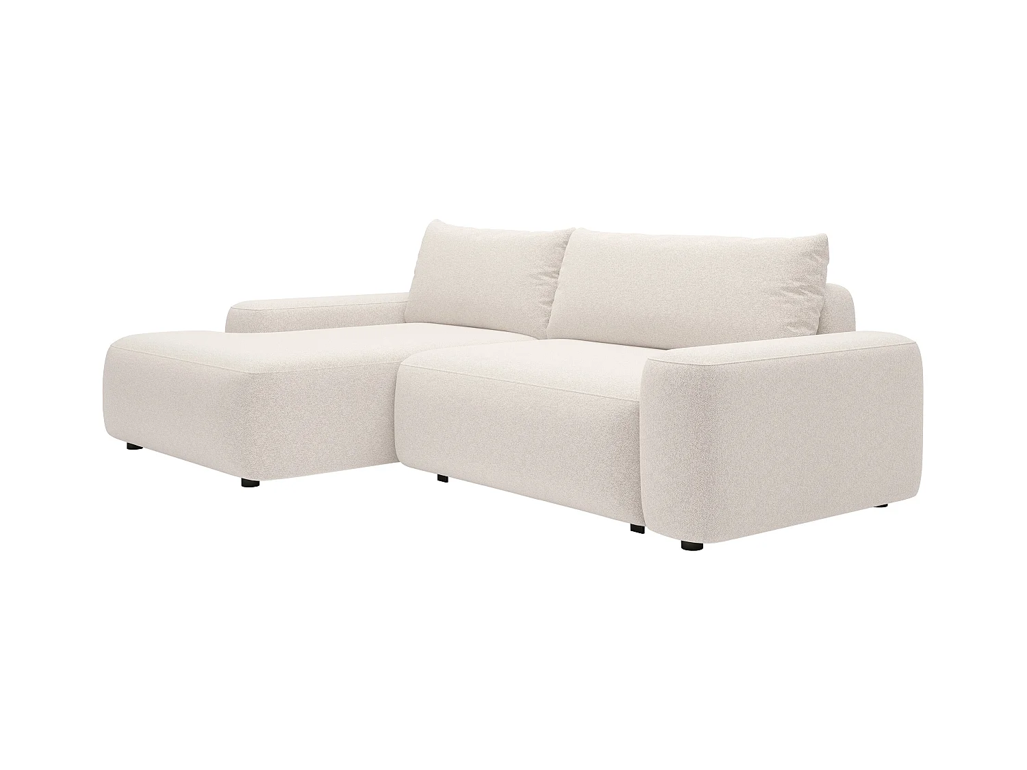 Hoekslaapbank met hoek links van crèmewitte stof met textuur DAVISO