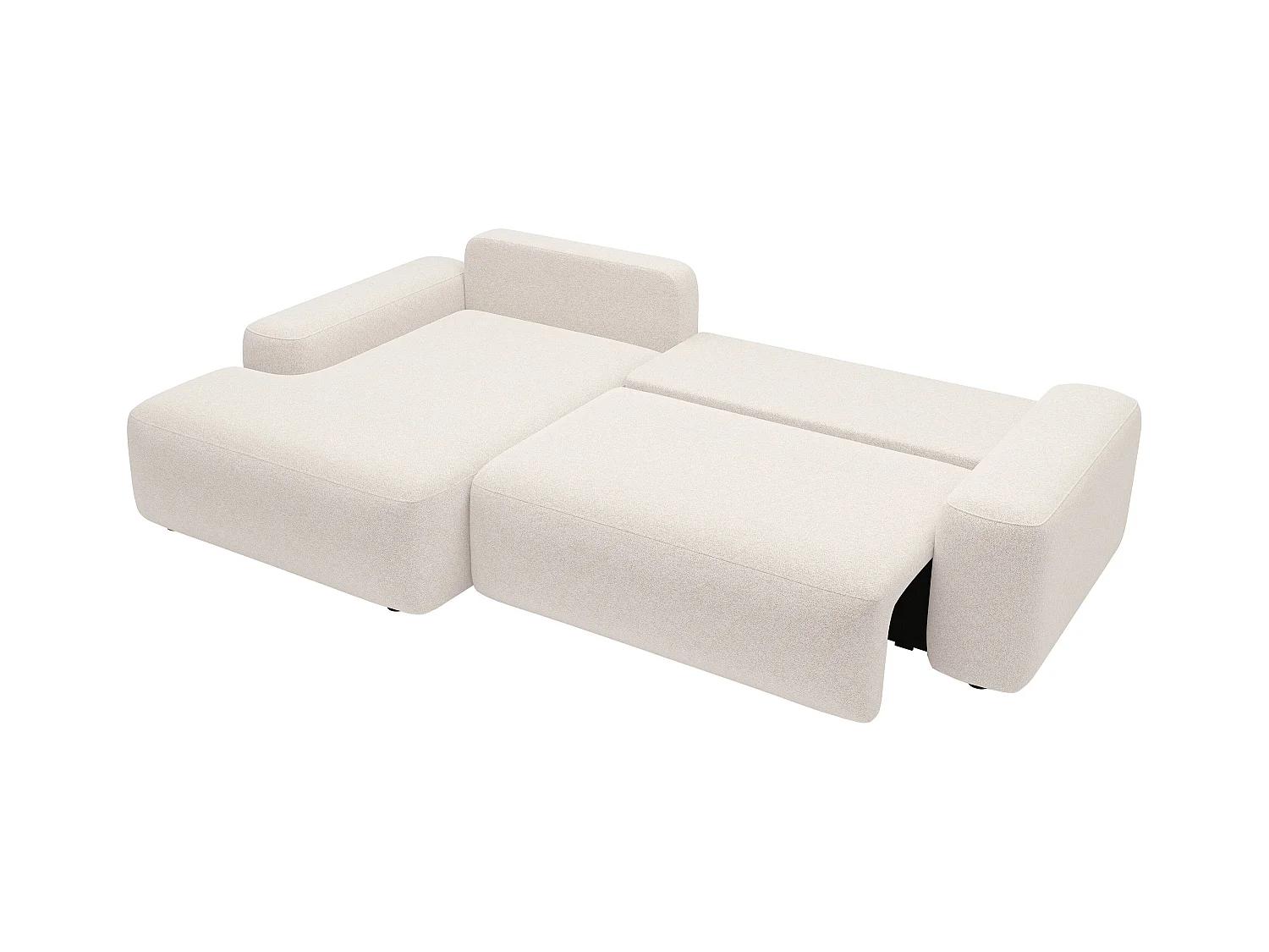 Hoekslaapbank met hoek links van crèmewitte stof met textuur DAVISO