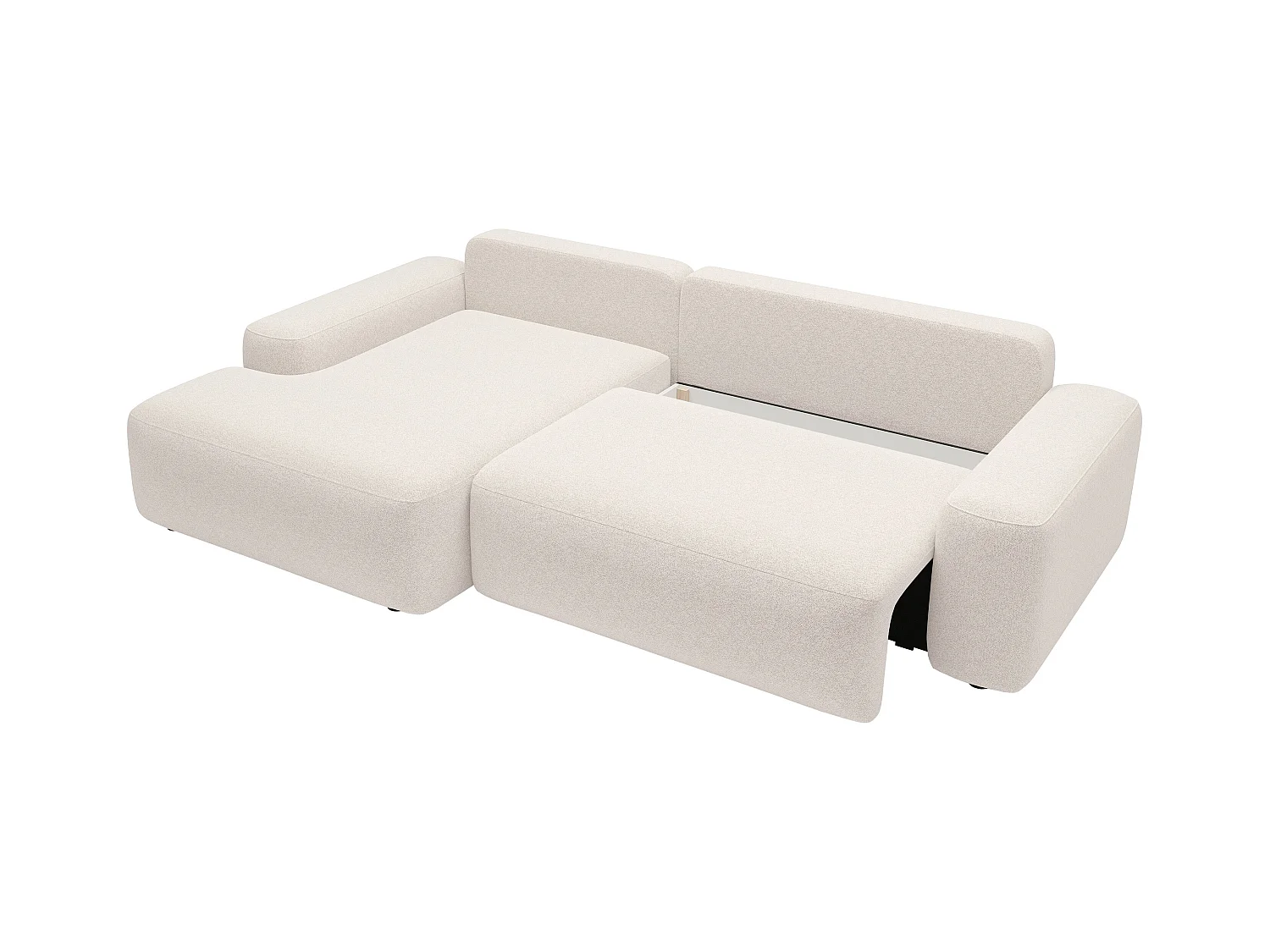 Canapé d'angle gauche convertible en tissu texturé crème DAVISO