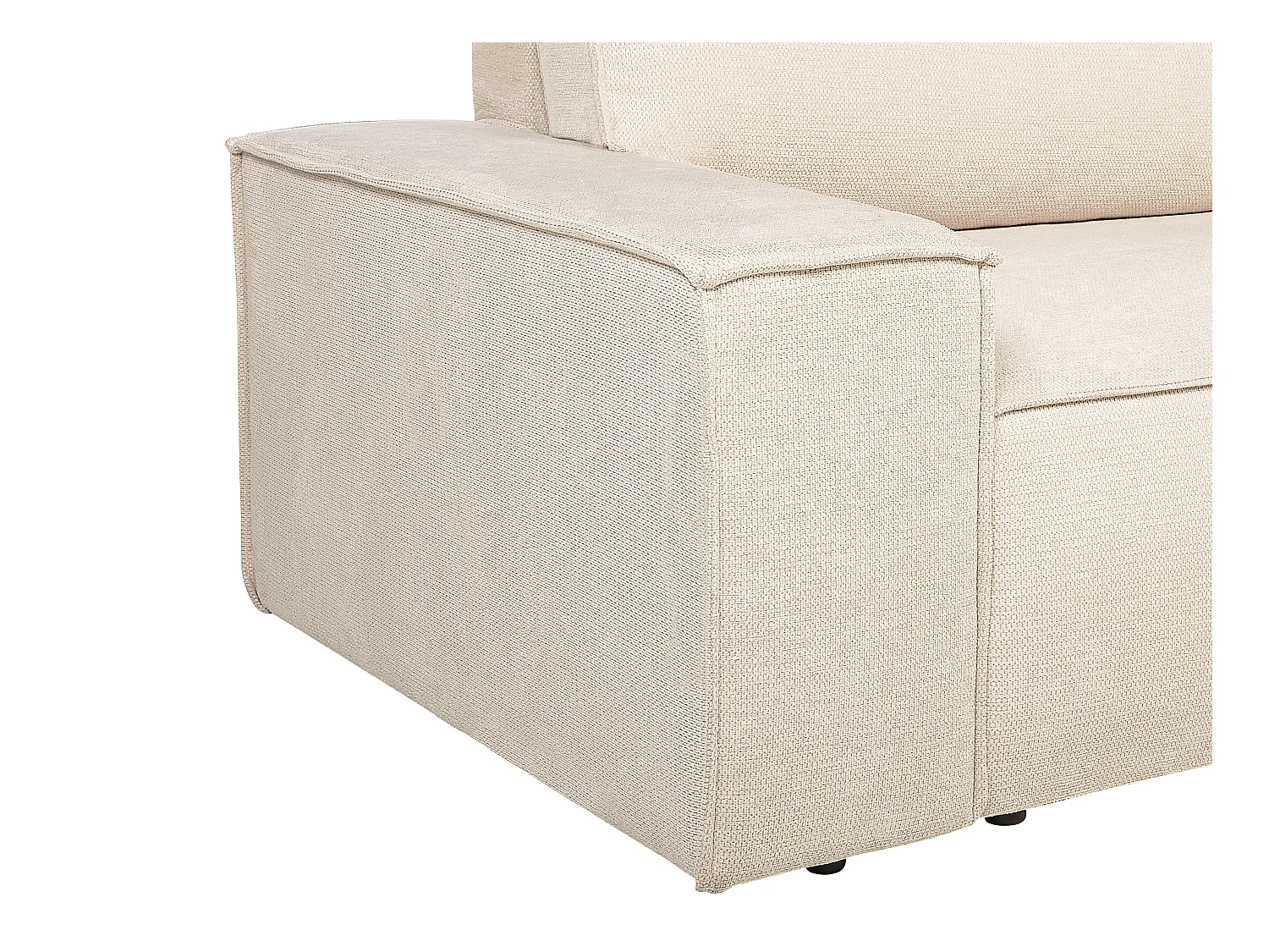 Sofá rinconera derecha convertible de tela texturizada beige AMELIA