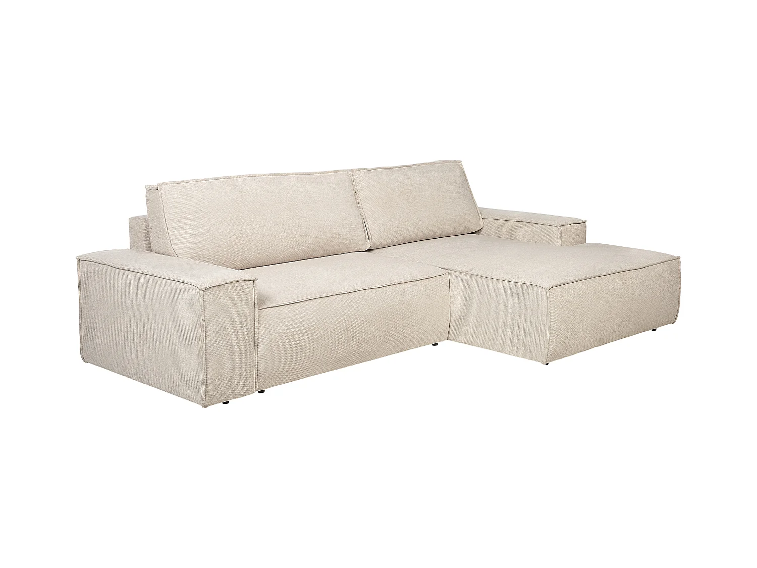 Sofá rinconera derecha convertible de tela texturizada beige AMELIA