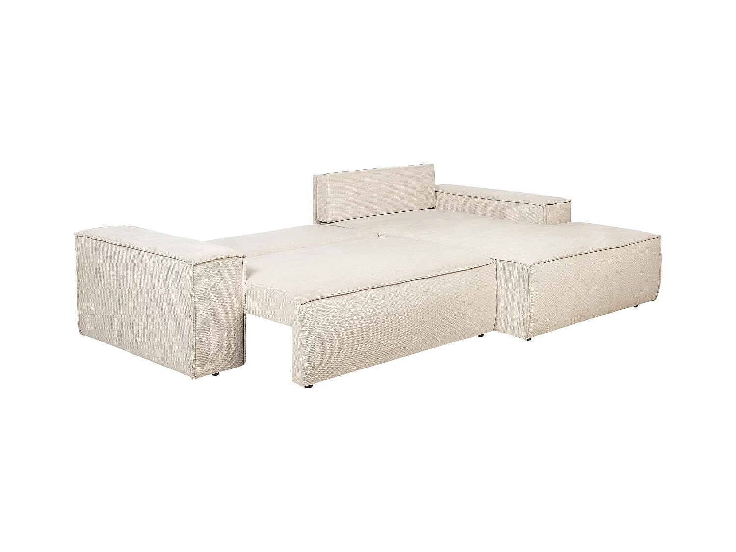 Sofá rinconera derecha convertible de tela texturizada beige AMELIA